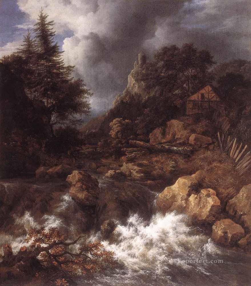 山岳地帯の北部の風景の中の滝 ジェイコブ・アイザクスゾーン・ファン・ロイスダール油絵
